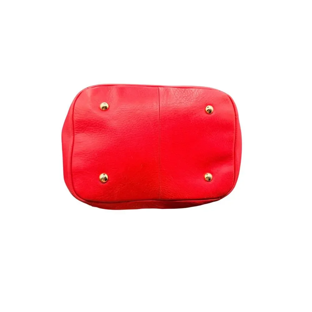 B Makowsky Red Pebbled Leather Hobo Shoulder Bag Gold Hardware